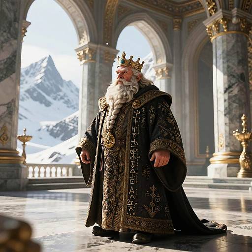Dwarven King in Ornate Robes in Marble Palace