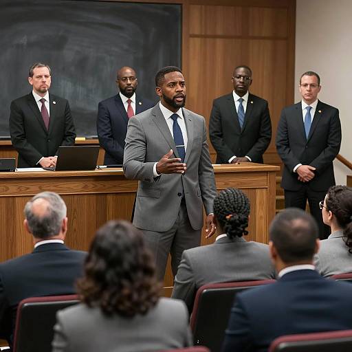 Dramatic Courtroom Scene with Engaged Audience