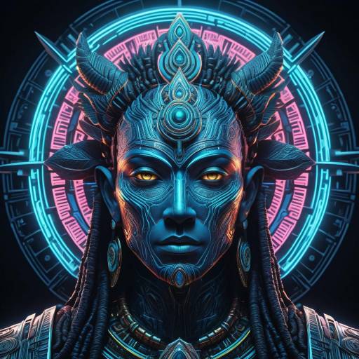 Mythical Divine Being in Neon Cinema