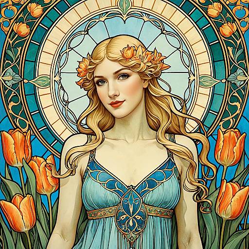 Art Nouveau Nymph with Tulips