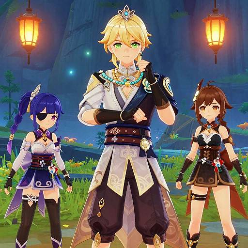 Aether and Companions on Bioluminescent Cliffs