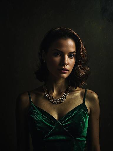 Elegant Woman in Green Velvet Dress