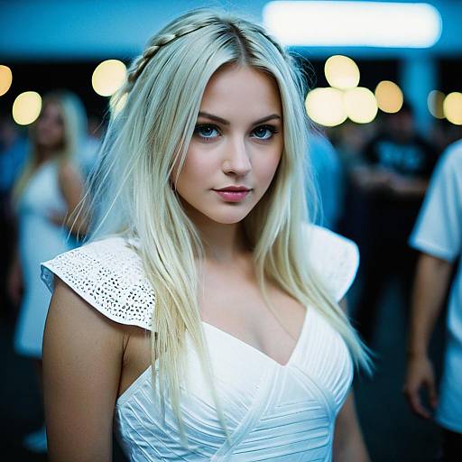 Blonde Woman in White Rave Costume