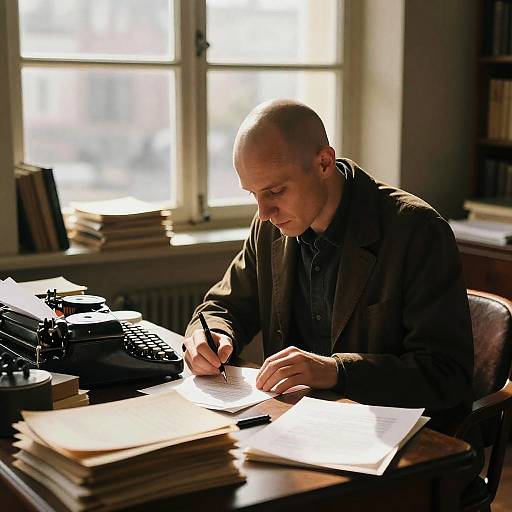 Bald Editor in Vintage Office