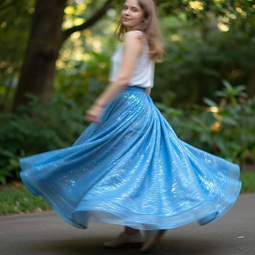 Shiny Blue Skirt in Lush Garden