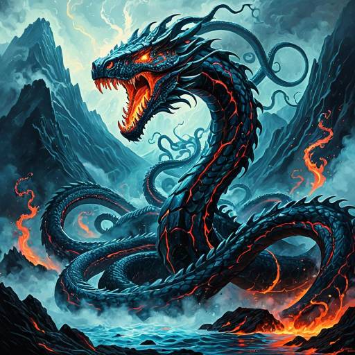 Epic Fantasy Hydra with Lava Veins and Plasma Arcs Epic Fantasy Hydra with Lava Veins and Plasma Arcs