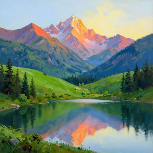 Impressionist Sunrise Mountain Landscape