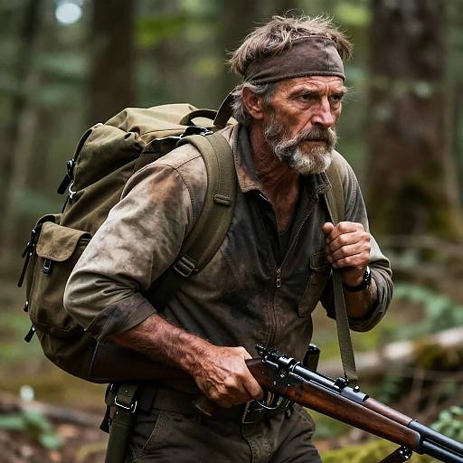 Determined Adventurer in the Forest