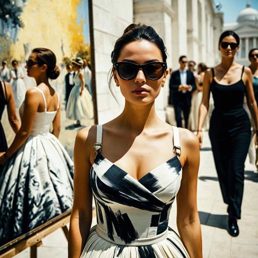 Stylish Woman in Black and White Ball Gown