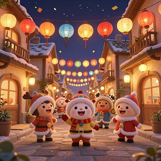 Cozy Festival Village Street Scene