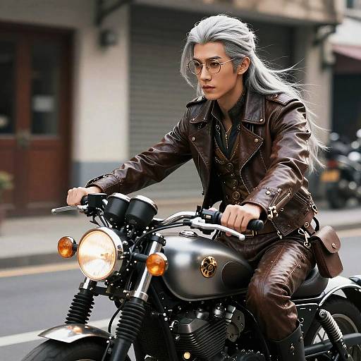 Steampunk Man Riding Motorcycle