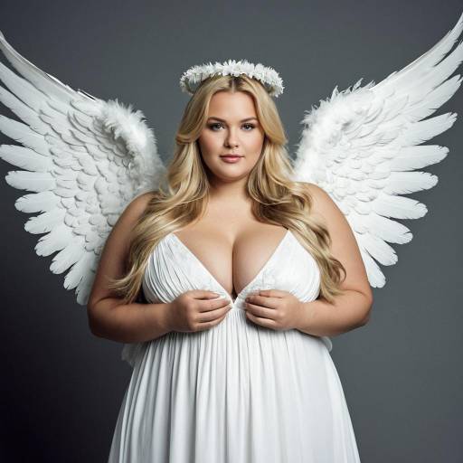 Plus Size Angel with White Feathered Wings