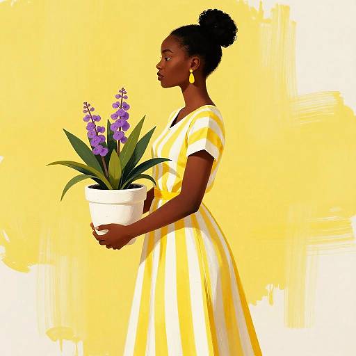 Elegant Profile: Woman with Potted Plant