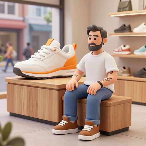 Bearded Man in Urban Shoe Shop