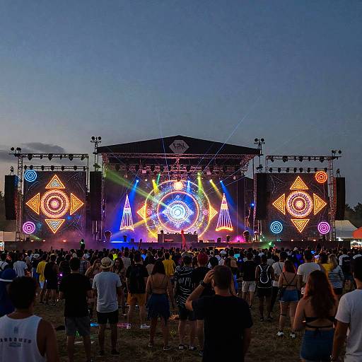 Outdoor Music Festival with Illuminated Stage and Crowd