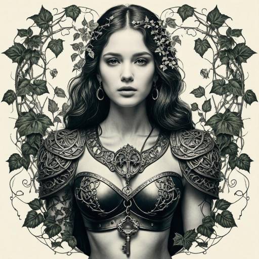 Warrior Woman in Ornate Armor with Vines