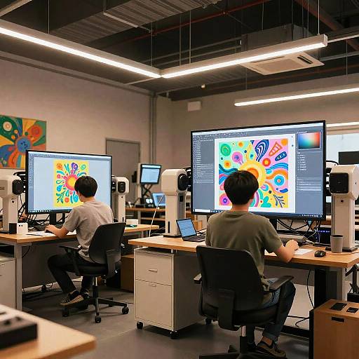 Digital Artists Working with AI in Modern Studio