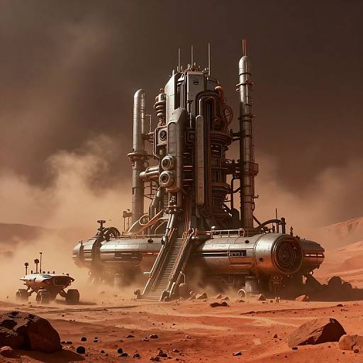 Cyberpunk Mars Base in Dust Storm