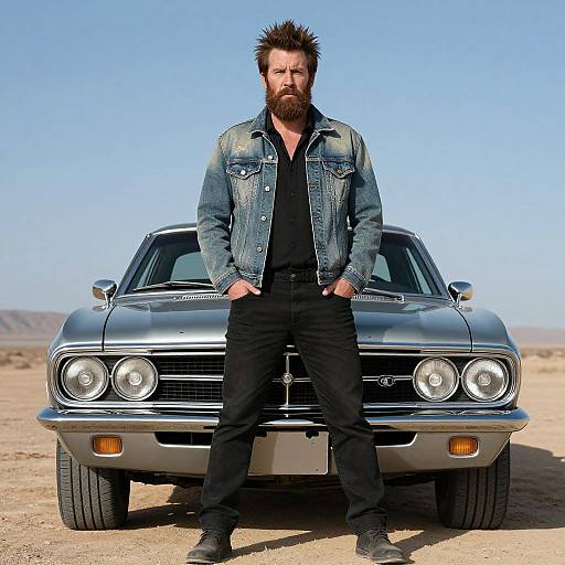 Rugged Man with Classic Muscle Car