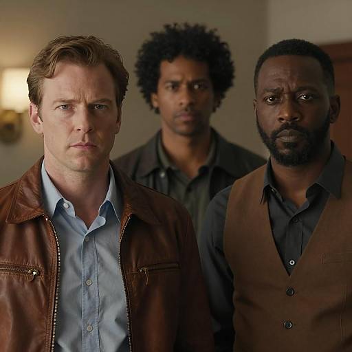 Three Men in a Dimly Lit Room