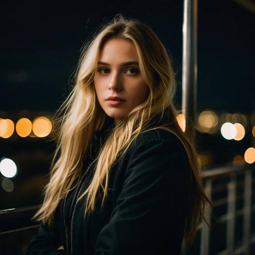 Portrait of Blonde Woman at Night