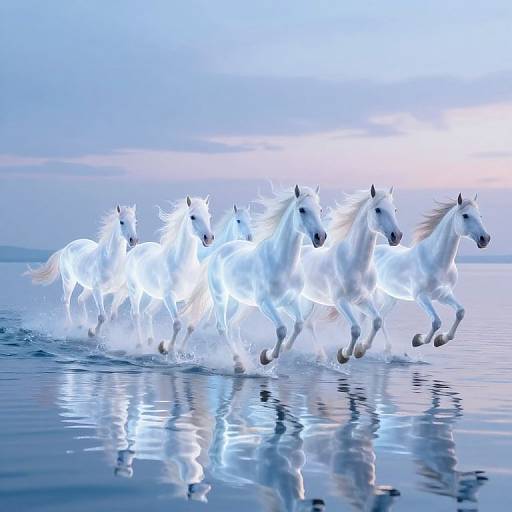 Ethereal Horses Galloping Across Sky-Ocean