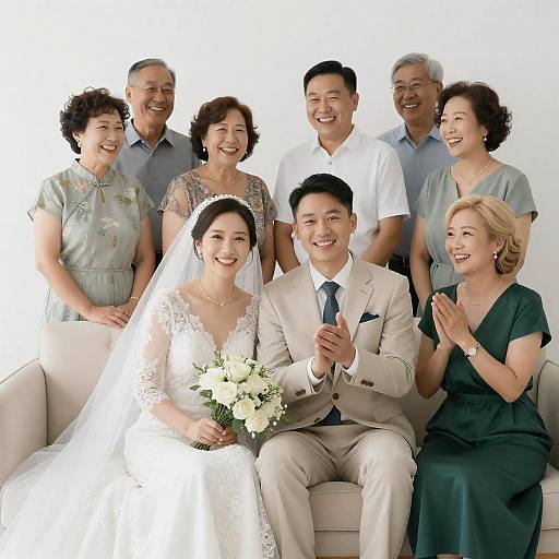 Joyful Wedding Group Portrait in Lace