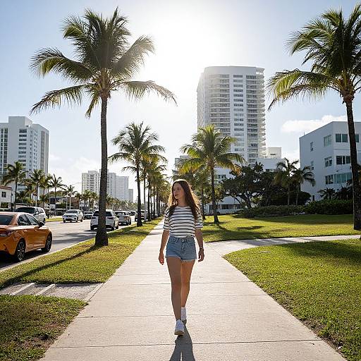 Woman Walking on Sunny Miami Beach