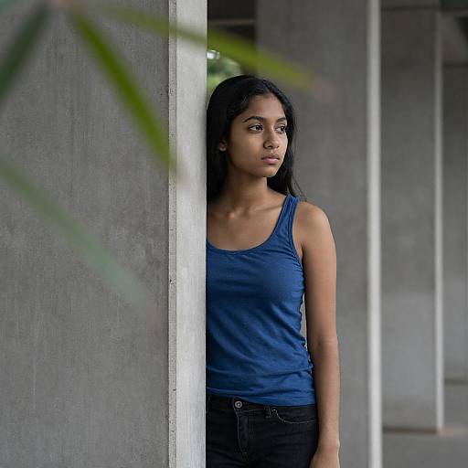 Woman Partially Hidden Behind Concrete Pillars