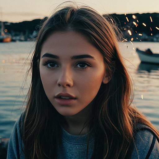Teenage Girl with Surprised Expression by Harbor