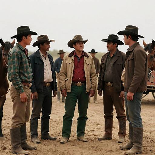 Cowboy Gathering in Sandy Landscape