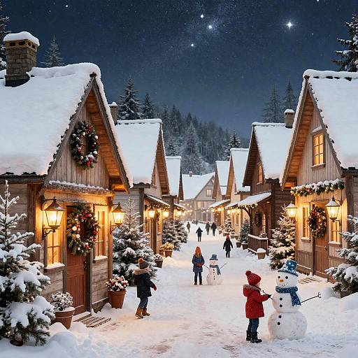 Vintage Snowy Village Christmas Scene