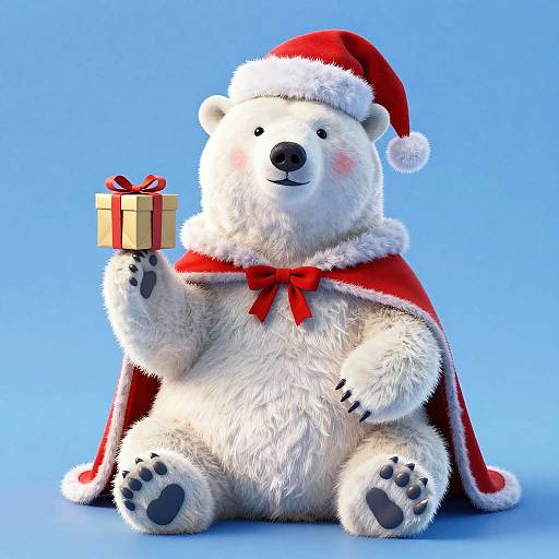 Festive Polar Bear with Gift