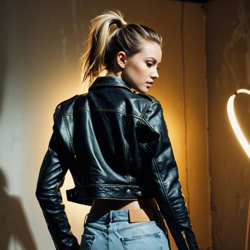 Fashion Model with Twisted Ponytail and Leather Jacket Fashion Model with Twisted Ponytail and Leather Jacket