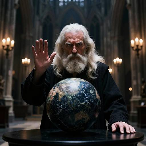 Elderly Mystic in Gothic Cathedrals