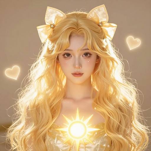 Radiant Golden-Haired Figure with Sunburst