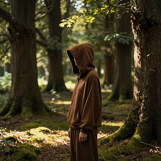 Mysterious Hooded Figure in Forest