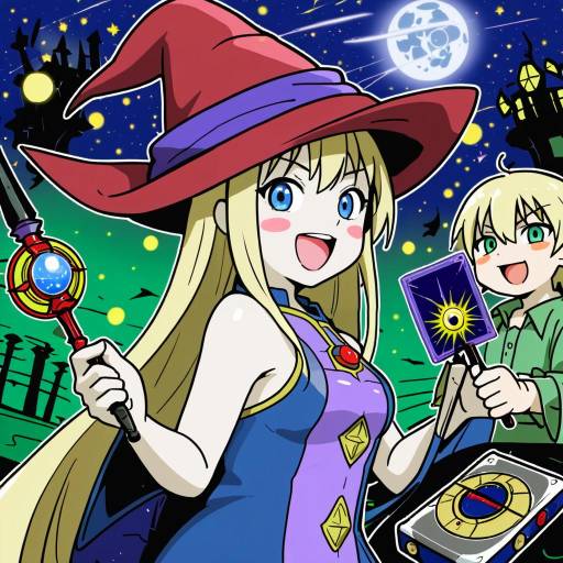 Anime Witch and Boy with Magic Cards