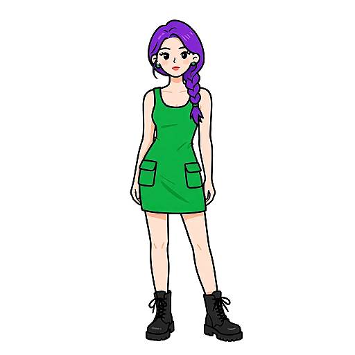 Woman in Green Dress with Purple Hair