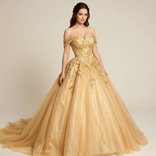 Romantic Glamour Woman in Gold Gown