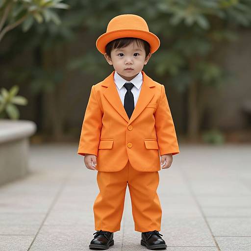Toddler in Orange Tuxedo Costume