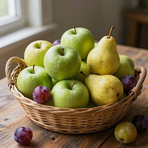 Basket of Unripe Fruits on Wood