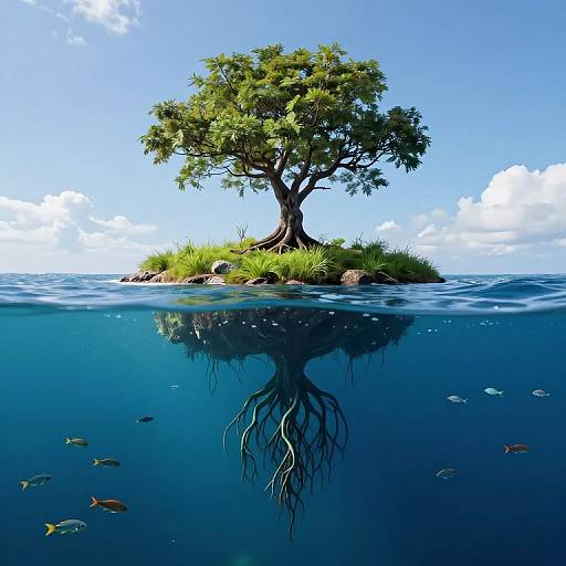 Floating Island with Inverted Tree Roots