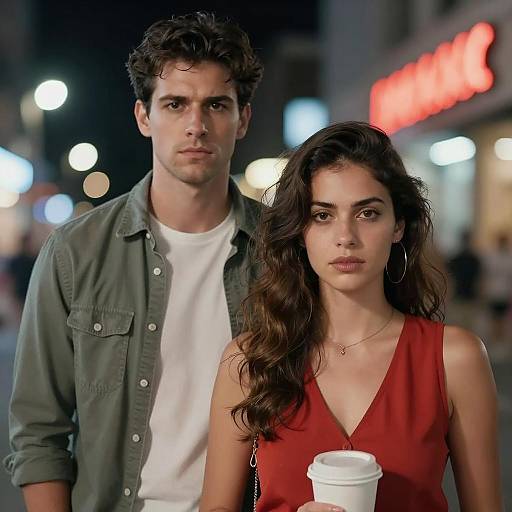 Serious Couple at Night with Coffee