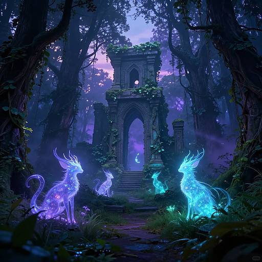 Mystical Twilight Forest Fantasy Scene
