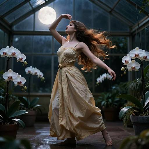 Orchid Dryad Moonlit Greenhouse Scene