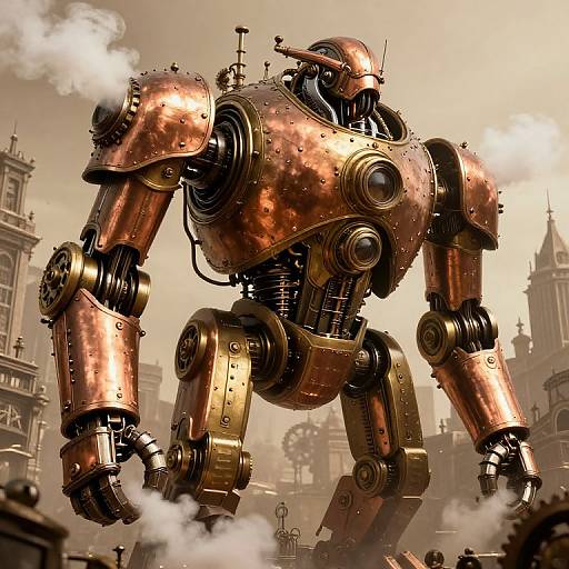 Steampunk Colossus in Victorian Cityscape