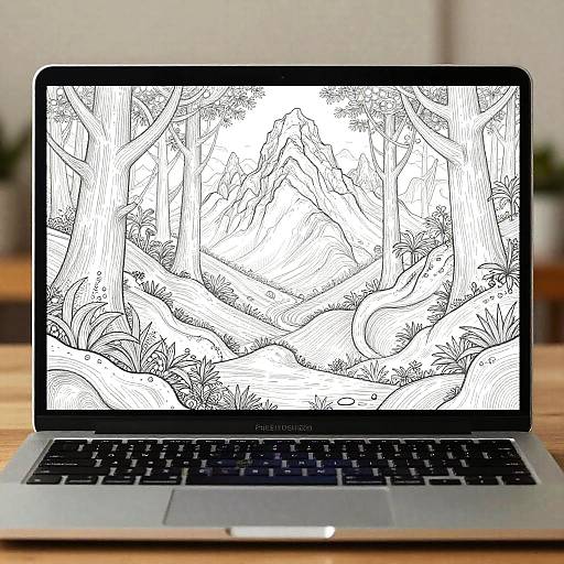 Ethereal Fantasy Laptop Lineart Scene