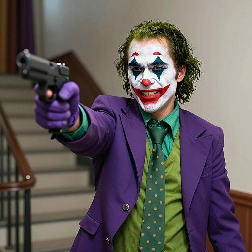 Joker Character Posing with Gun