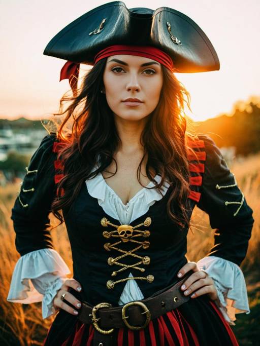 Woman in Pirate Costume at Sunset